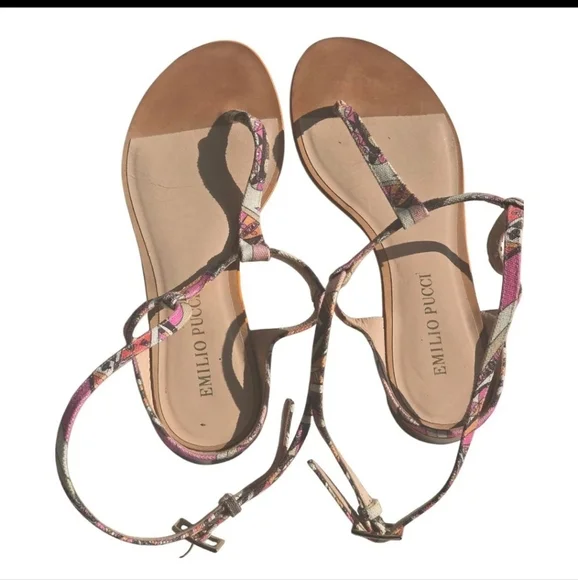 Emilio Pucci Leather Sandals Sz 36 (6) Women Buckle Colorful Italy Luxury Rare - Picture 2 of 11